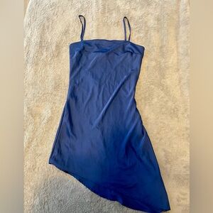 Asymmetrical Blue Silk Strap Dress- Size Medium
